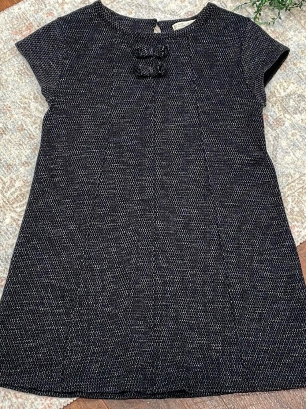 ZARA Black Tweed Shift Dress with Decorative Bows